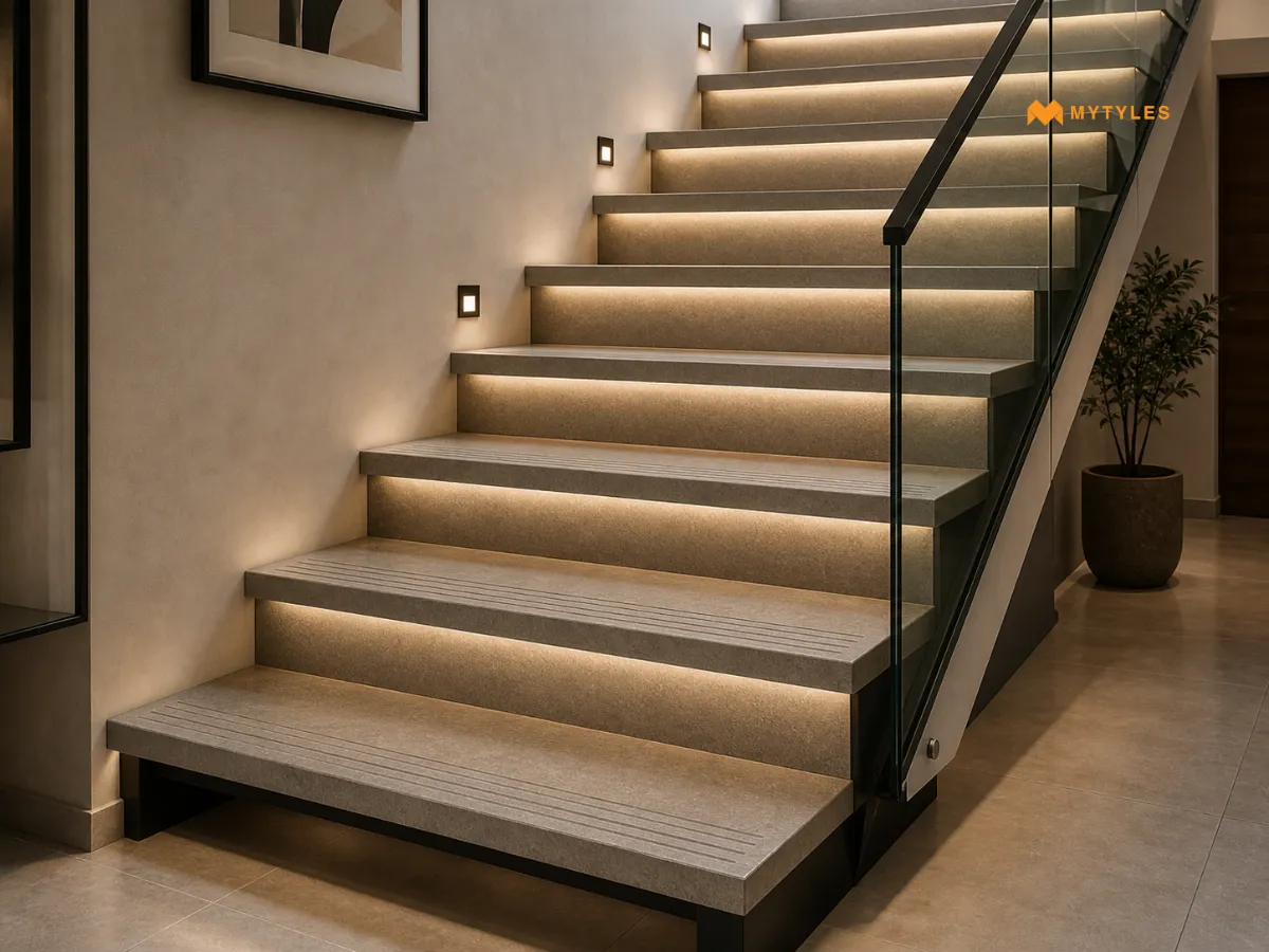 Full Body Vitrified Ivory Stair Tiles